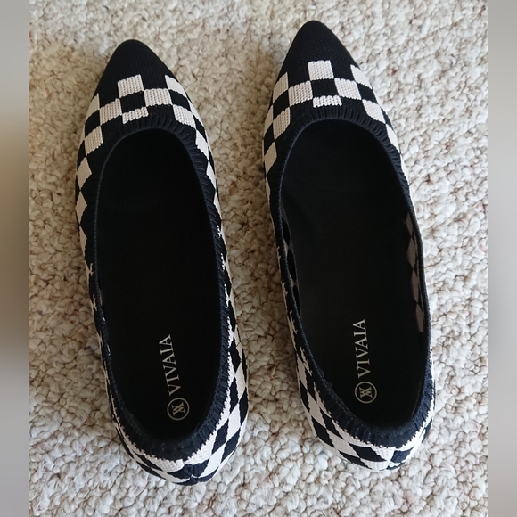 VIVAIA Pointed-Toe Ballet Flats Aria 5° Stretch Knit Checkered Flats size 7.5 - Picture 6 of 15